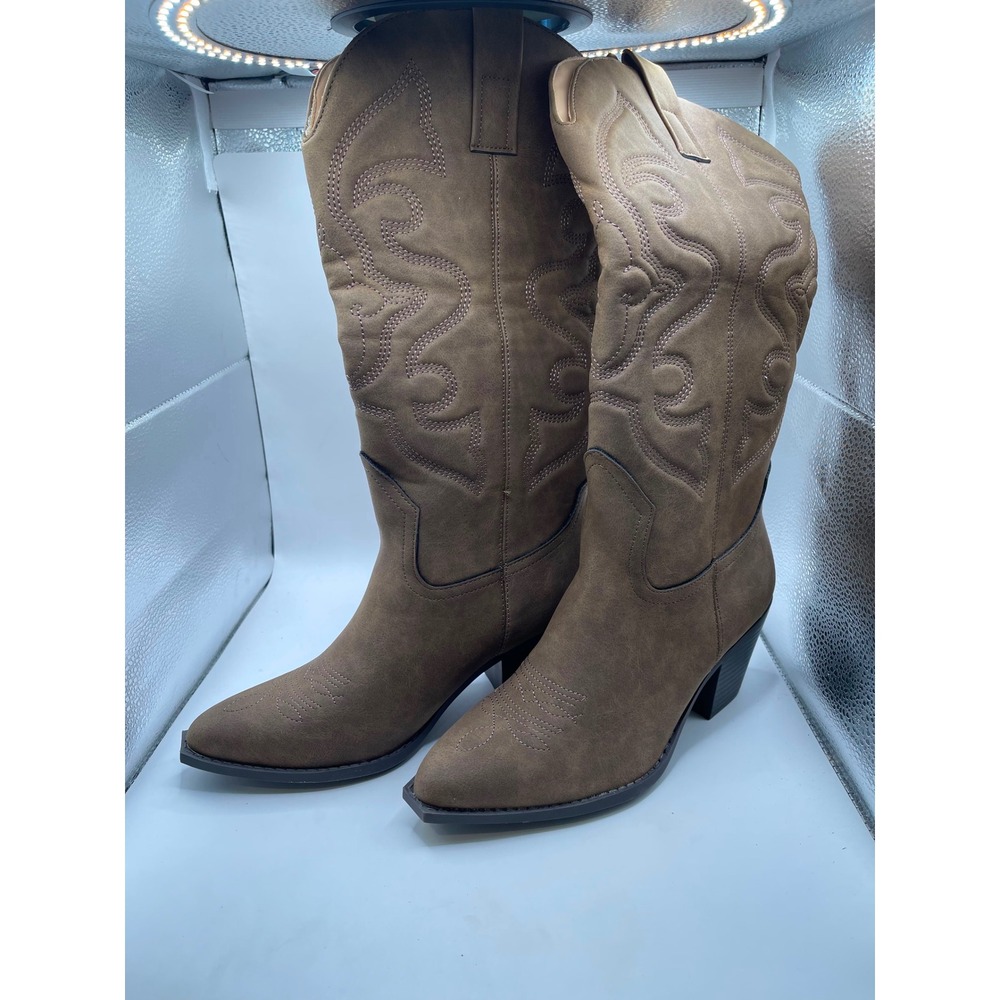 Journee Collection Chantry Brown Western Boots Pointed Toe Block Heel Womens 8 M